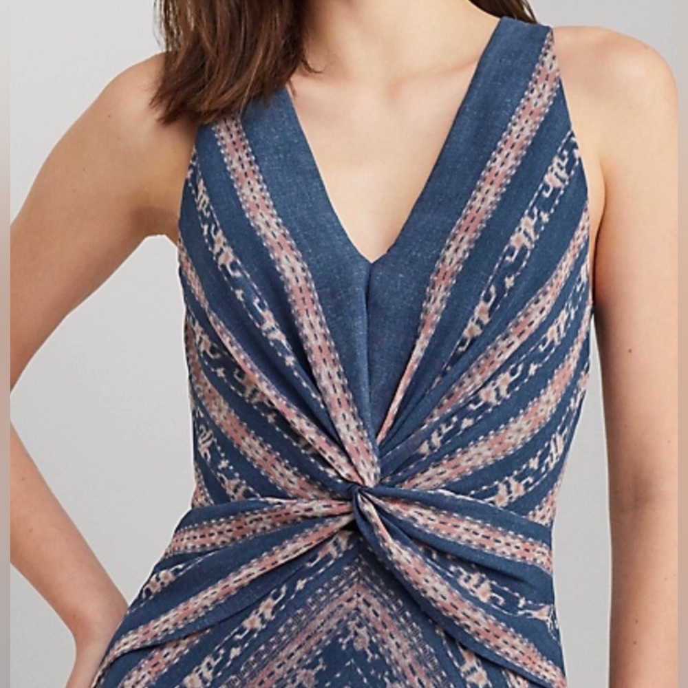 Lauren Ralph Lauren Print Twist-Front Georgette Gown - Picture 3 of 5